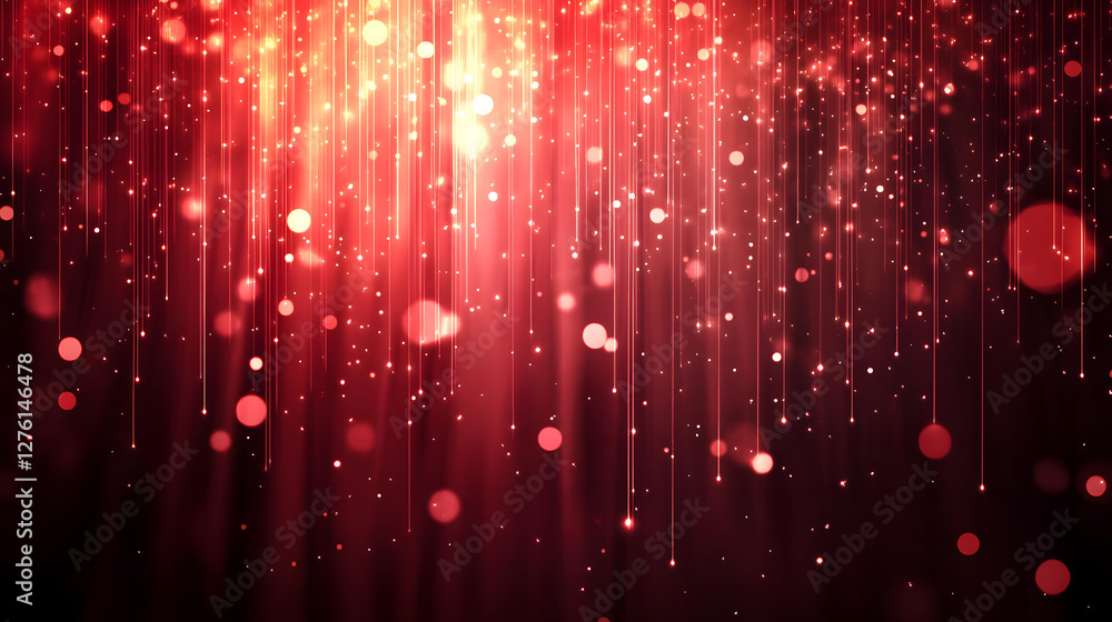Poster red sparkling background with falling lights and shimmering particles