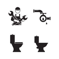 plumbing icon set vector silhouettes of tools pipes toilet and shower design illustrations