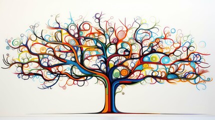 colorful continuous line drawing tree