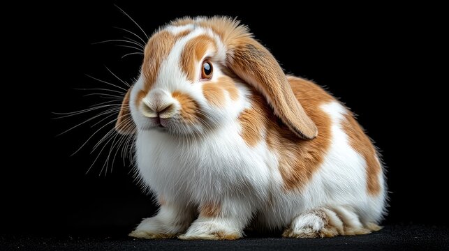 Brown and White Lop-Eared Rabbit , Front View, Full Body Shot, Looking at Camera, Professional Photography Style, High-Definition Quality.