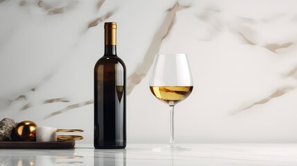 modern wine bottle and glass isolated