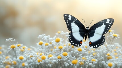 Black and White Butterfly on White Daisies