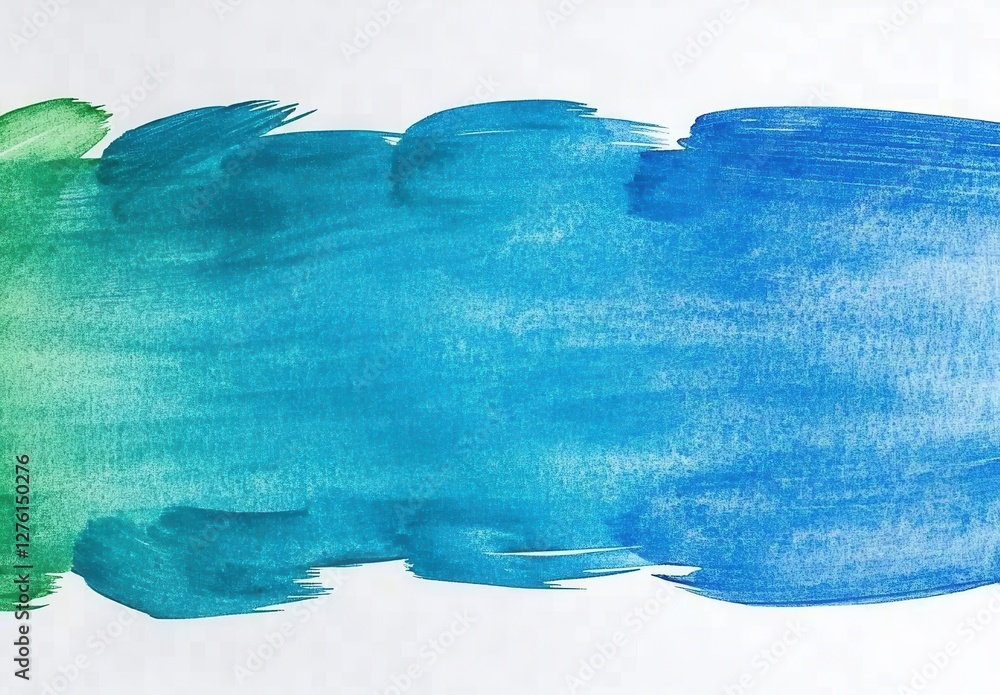Poster the image features a vibrant, textured brushstroke transitioning from green to blue on a white backg