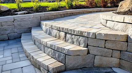 stone garden patio with steps