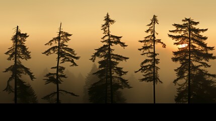 morning conifer tree silhouette