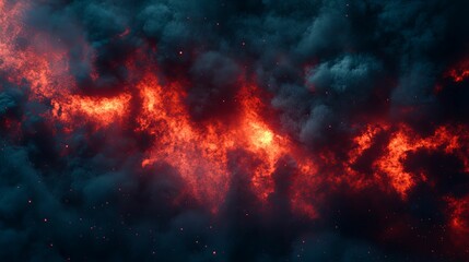 Fiery Inferno Burning Through Dark Smoke Clouds