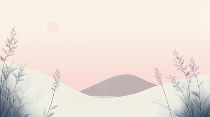 serene minimalist landscape pastel pink sunset