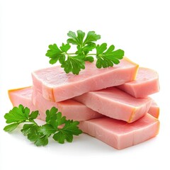 Delicious Slices of Smoked Ham with Fresh Parsley.