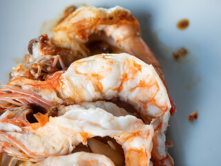 close up roasted peeled prawn