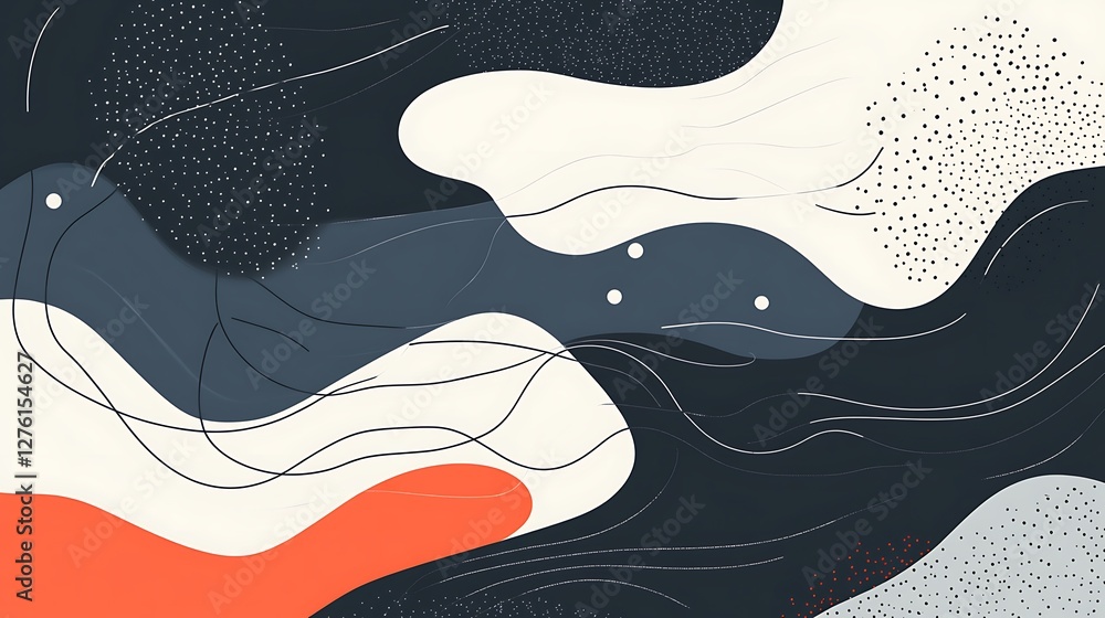Poster abstract fluid shapes design with lines and dots