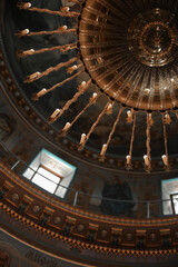 Obraz premium interior of the church with chandelier on the ceiling
