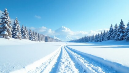 Obraz premium The ground is blanketed with a thick layer of pristine snow, shining brightly under the blue winter sky, frozen world, frosty terrain