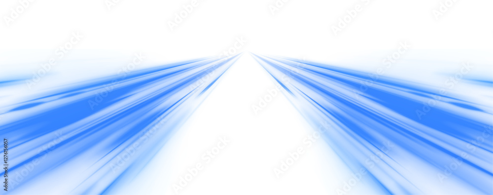 Aufkleber Digital image of light rays, striped lines on a blue light background. Panoramic high speed technology concept, neon lines on white transparent background in PNG format. Abstract image of speed motion