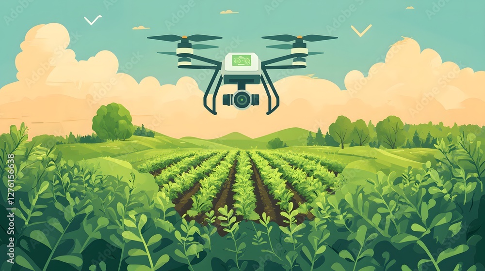 Poster smart systems advancement in agriculture ai-powered drones analyzing data in a high-tech farm enviro