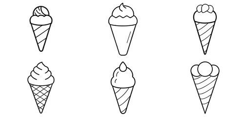 Cone Ice Cream Outline Coloring Page Printable Line Art Drawing