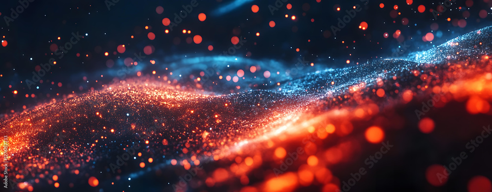 Aufkleber abstract red and blue glowing particle waves background image