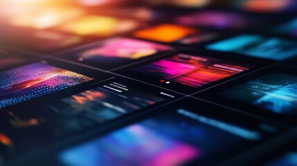 Close up of a television screen. Ui futuristic a futuristic city. Graphic resources. A detailed view of lifestyle a tv screen.