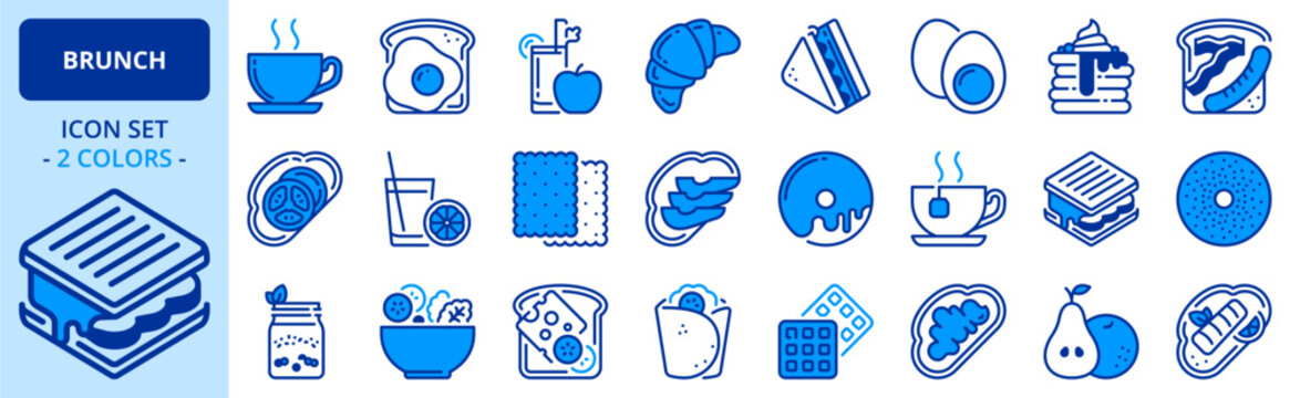 Icons in two colors about brunch