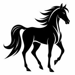 Black Horse Silhouette: Elegant Stallion Vector Graphic - Equestrian Design.