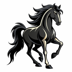 Powerful Black Stallion Vector Illustration - Majestic Horse, Flowing Mane.