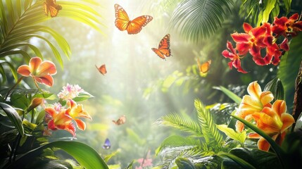 tropical paradise butterflies and flowers