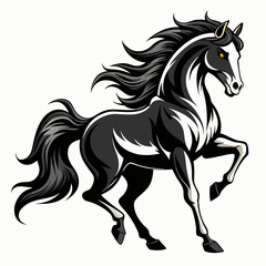 Majestic Black and White Stallion Vector Graphic - Powerful Horse Illustration.