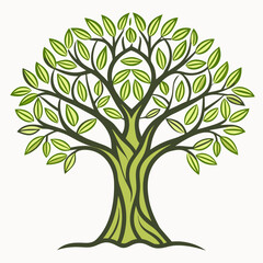 Fototapeta premium Stylized Green Tree Vector Illustration - Lush Foliage, Textured Trunk.