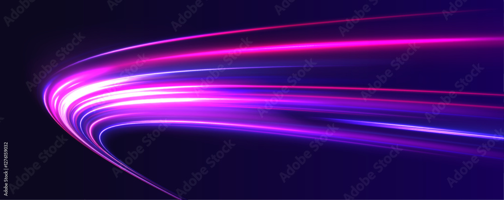 Poster neon color glowing lines background, high-speed light. modern abstract high-speed light motion effec