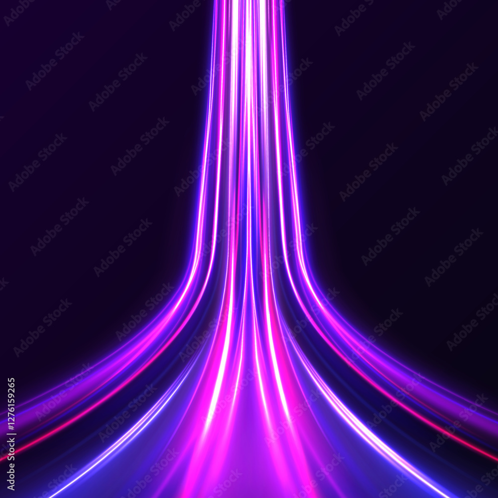 Aufkleber Acceleration speed motion on night road. Magic moving fast speed police lines. Car motion trails. Speed line motion vector background. 