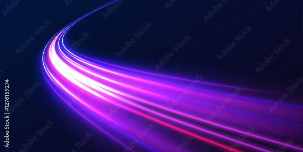 Poster High tech lines, studio product, future cyberspace concept.	Fast speed car. Long yellow and red way effect. 
