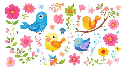 Cute Birds and Flowers Arrangement for Spring