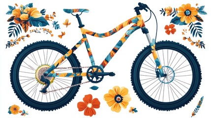 Fototapeta premium Colorful Mountain Bike Decorated with Floral Patterns