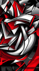 Graffiti, a red and black color scheme, silver accents, geometric shapes
