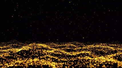Beautiful Luxury golden magical stardust and sparkling particles space floor, flying though tunnel, for Oscar award ceremony event, Digital Art, Modern background, motion design.