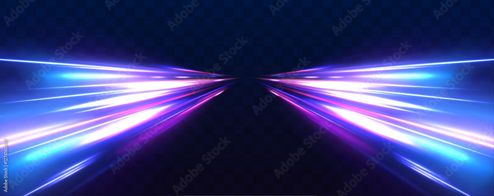 Aufkleber Abstract neon light trails in a futuristic high-speed motion design. Glowing spirals and curved patterns simulate an advanced, technological speed concept on a dark background.	