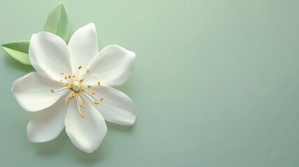 Fototapeta premium White flower on pastel green background