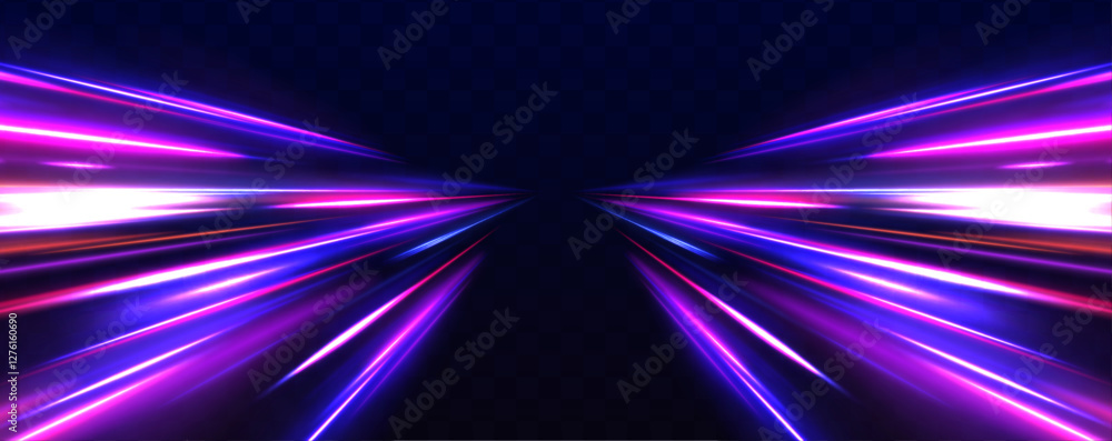Aufkleber Cosmic explosion with glowing light flares and sparks in red and blue. Dynamic special effects create a universe-inspired background for a celebration or high-energy event, with speed and motion.	