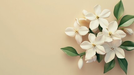 Delicate White Flowers on Beige Background
