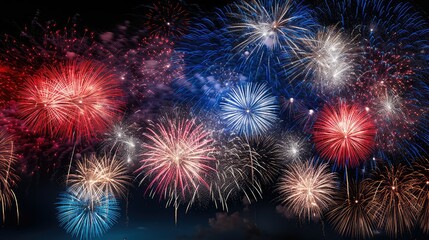 Fototapeta premium night red white and blue fireworks