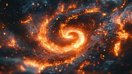 Fiery Spiral Galaxy Cosmic Inferno Burning Embers