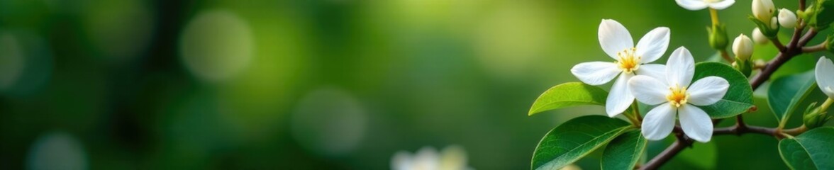 Obraz premium Dainty jasmine blooms amidst dense foliage and stems, stems, blossom