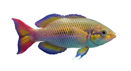 Colorful Fish Swimming Close Up Isolated on White Background