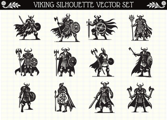 Vikings Silhouette Black Clipart for Norse and Warrior Designs
