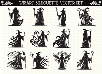 Wizard Silhouette Black Clipart for Fantasy and Magic Designs