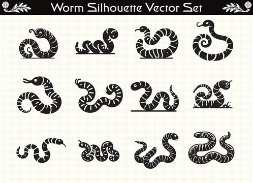 Worm Silhouette Black Clipart for Nature and Wildlife Designs