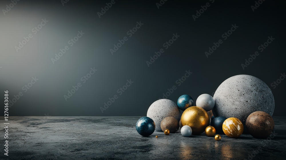 Poster floating geometric forms studio still life minimalist close-up abstract beauty in soft lighting