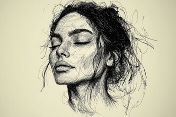 Fototapeta premium Portrait of a woman with closed eyes showcasing serene expression and artistic detail, emphasizing beauty and tranquility