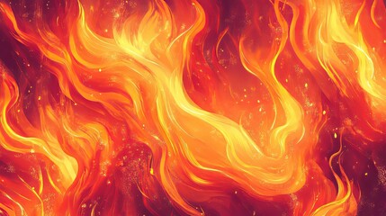 Abstract Painting of Fiery Orange and Yellow Flames
