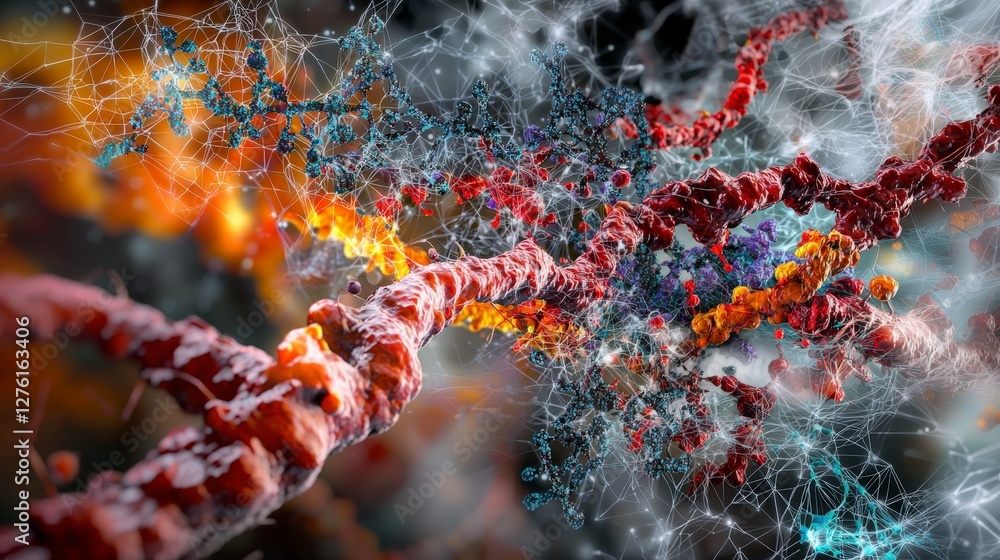 Poster Genetic diversity and cellular structures abstract macro insights through digital art interconnections
