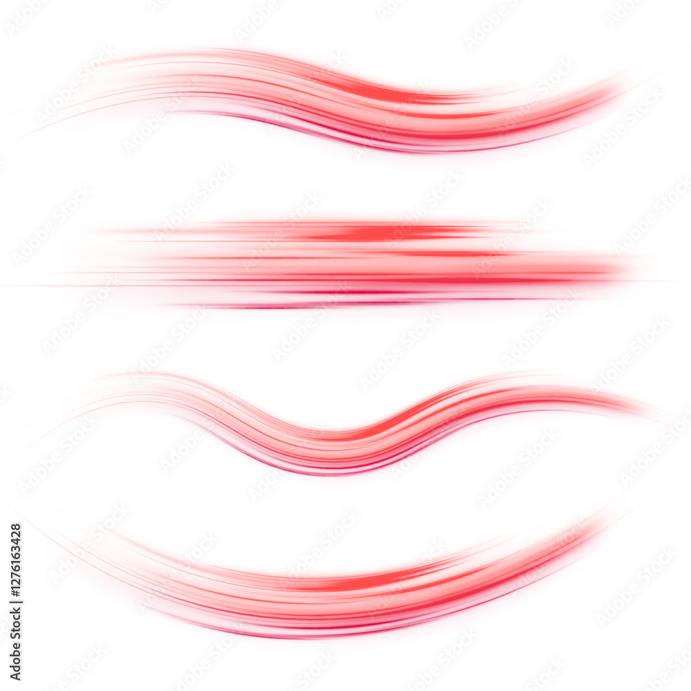 Aufkleber shiny fiery red neon stripes on white transparent background png. vivid curved light trails and flas